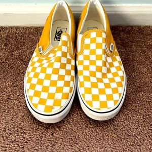 Vans checked yellow and white slip on shoes. Women’s size 10.